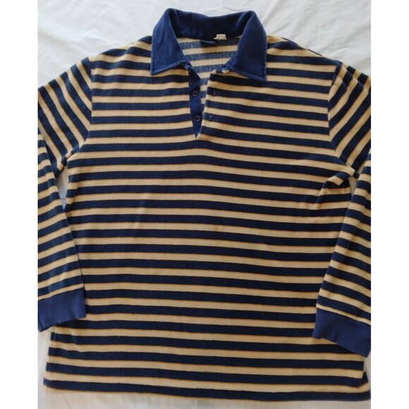 Vtg 60s 70s Mens Large Shirt Terry Cloth Striped Navy Disco Skate Surf JCPenney - Picture 2 of 11